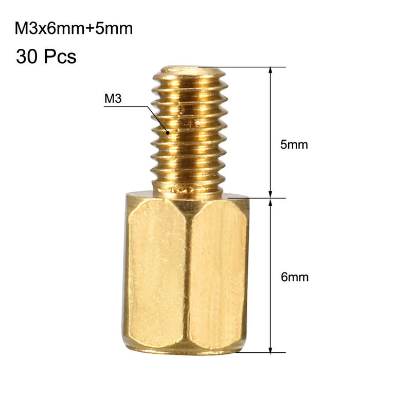 30pcs M3 6+5mm Female Male Thread Brass Hex Standoff Spacer Screws PCB  Pillar 