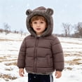 thumbnail image 2 of lnmuld Kids Jacket Reversible Girls Hooded Jacket with Bear Ears Winter Warm Thickened Padded Coat Long Sleeve Outwear for Cold Weather Solid Color Size:4-5 Years, 2 of 6