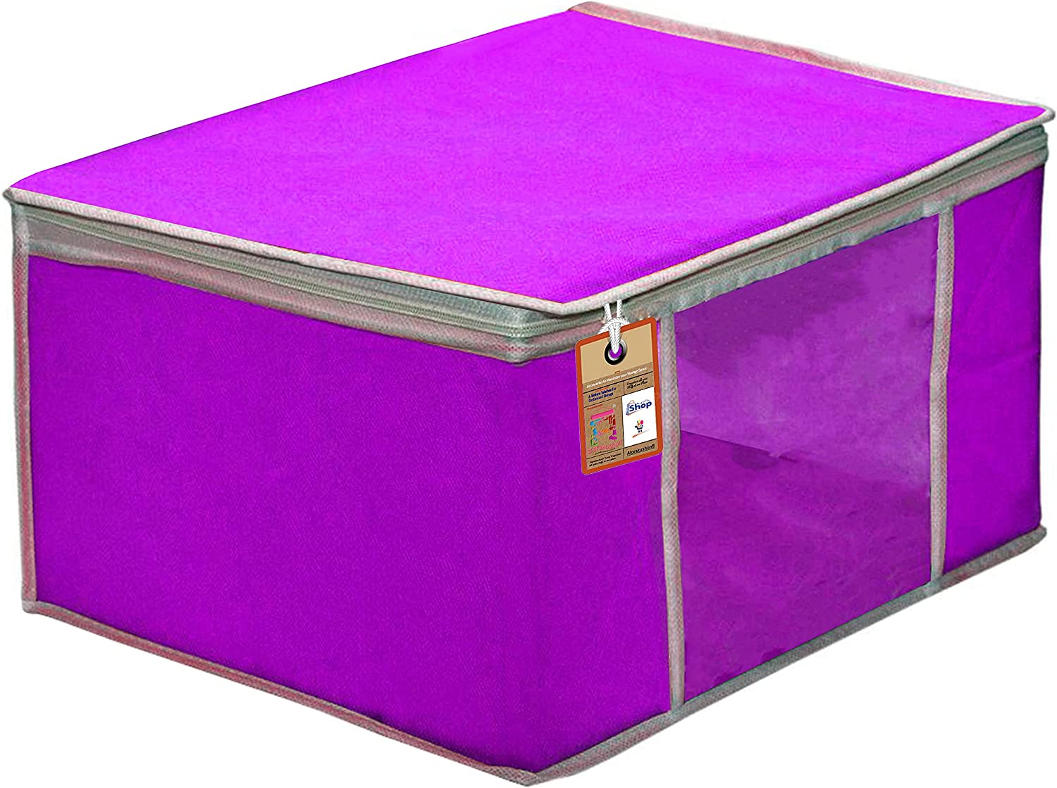 atorakushon Pack of 2 Nonwoven Fabric Foldable Garments Sare Blouse Clothes Storage Cover Bag Pouch With Transparent Window and Zip Lock (Purple)