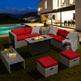 thumbnail image 2 of Topbuy 9 PCS Patio Furniture Set with 42" 60,000 BTU Fire Pit Outdoor Space-Saving Sectional Sofa Set with Storage Box Red, 2 of 10