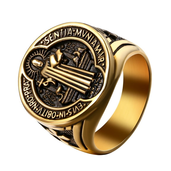 Avaner Men'S Stainless Steel St Benedict Exorcism Signet Ring Catholic Protective Jewelry Size 8-13