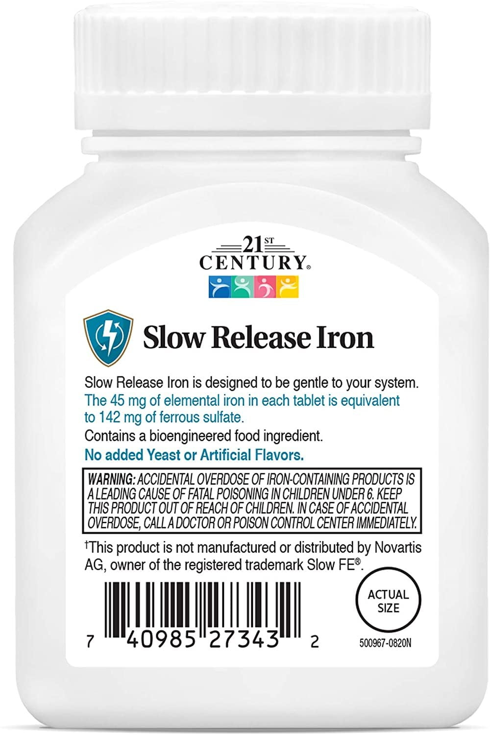 21st Century Slow Release Iron High Potency, Gluten Free, 60ct, 12-Pack