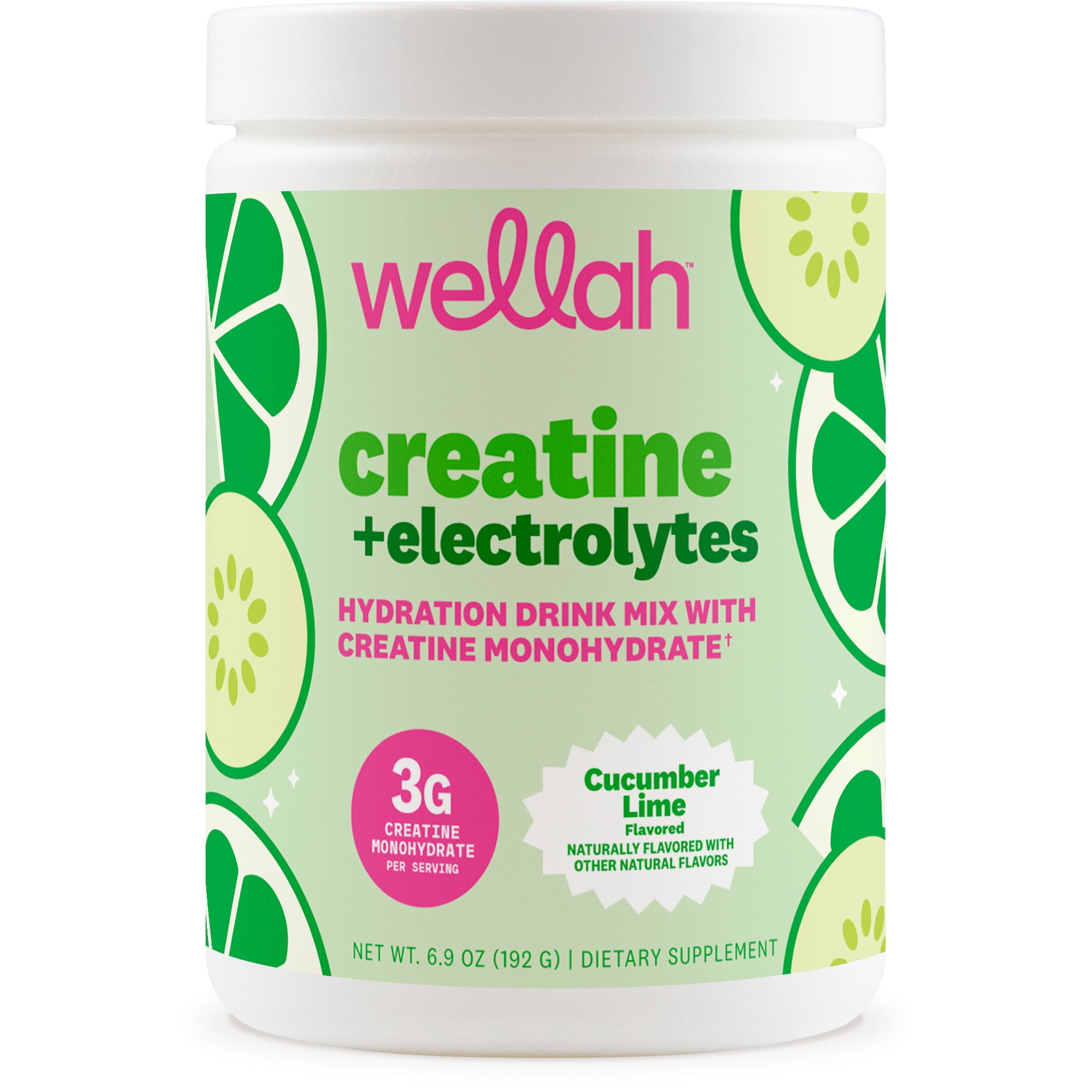 Wellah Creatine + Electrolytes Powder (Cucumber Lime) 30 Servings - Hydration Drink Mix with 3g of Creatine Monohydrate, Made for Women