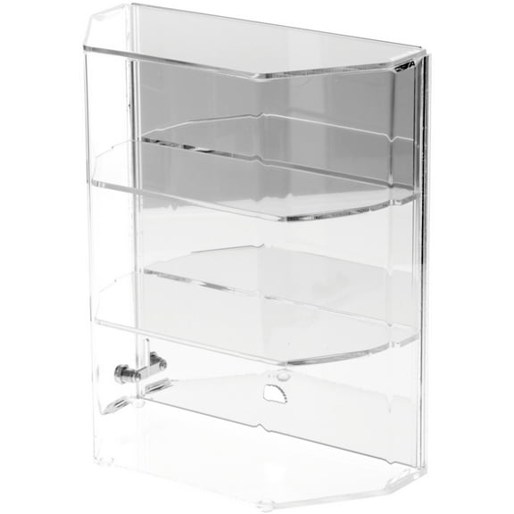 Plymor Clear Acrylic Locking Display Case with Angled Sides and Sliding Back, 2 Shelves (Mirrored), 12.75" x 10.5" x 5.5"