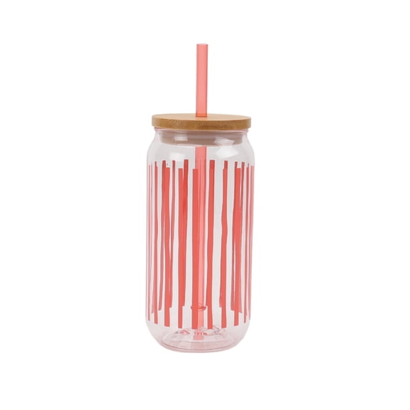 Mainstays 20-Ounce Acrylic Can Shape Tumbler, Coral Stripe Pattern