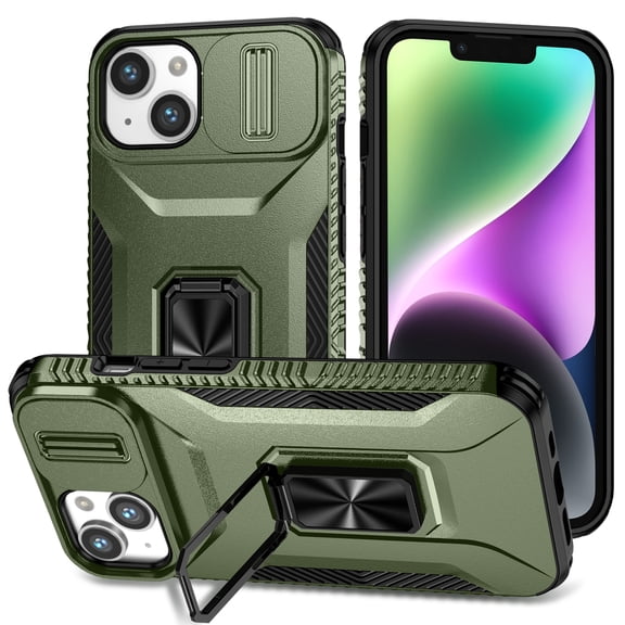 Allytech Shockproof Back Case for Apple iPhone 15 Plus, Military Grade Protective With Ring Holder Stand Compatible with Car Mount Anti-slip Hybrid Rugged Bumper Phone Cover for Men Boys -Darkgreen