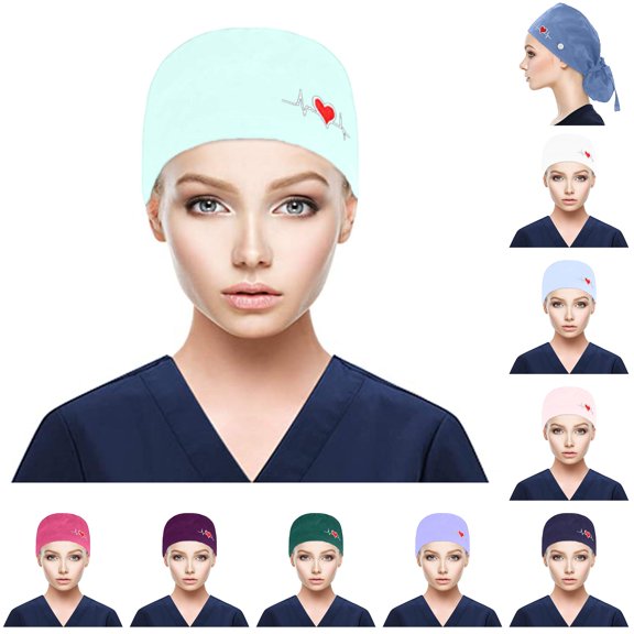 HNMKIU Mens Womens Baseball Cap With Buttons Sweatband Bouffant Print Scrub Hat Light Green,One Size