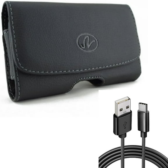 Leather Case Belt Clip w Type-C 6ft USB Cable for Samsung Galaxy A53 5G,A33 5G Phones - Swivel Holster Loops Cover, Charger Cord Power Wire USB-C