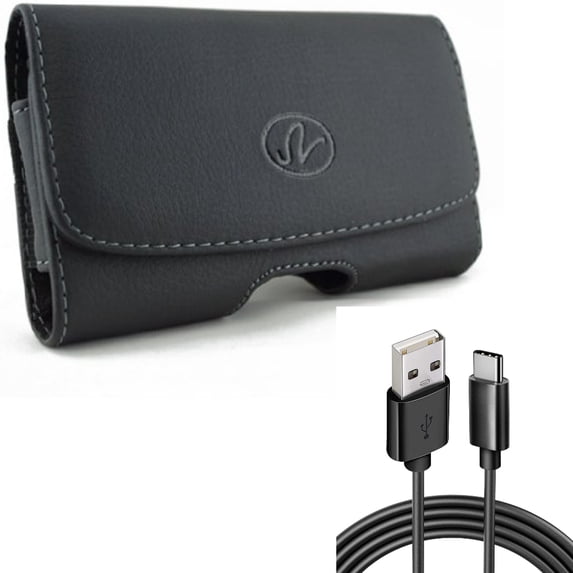Leather Case Belt Clip w Type-C 6ft USB Cable for Samsung Galaxy A53 5G,A33 5G Phones - Swivel Holster Loops Cover, Charger Cord Power Wire USB-C