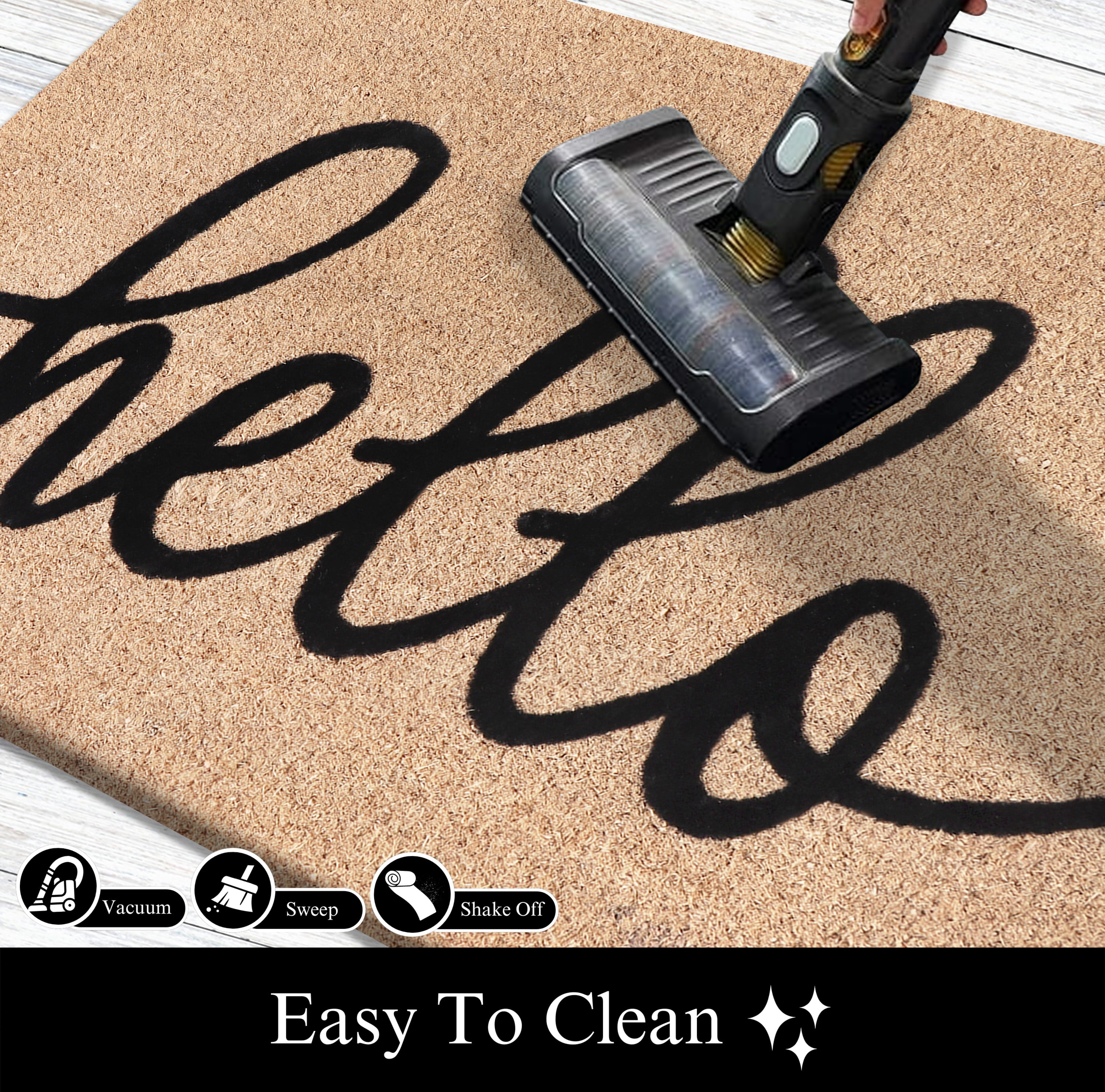 A1HC Natural Coir Flocked Doormat, Black Hello , 18"x30", Durable Outdoor Welcome Mat, Non-Slip, Pet Friendly, Fade Resistant