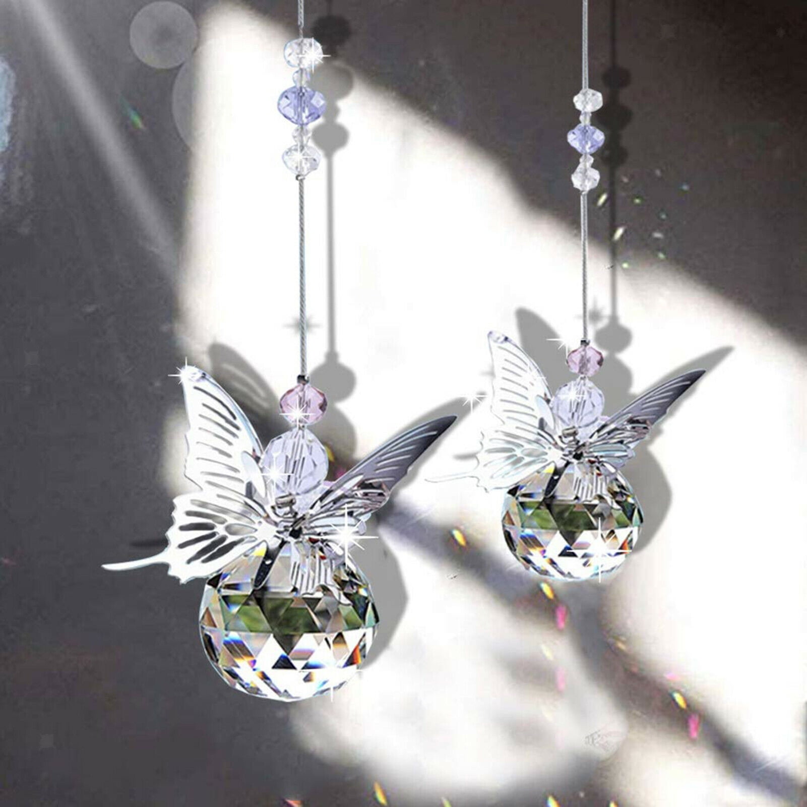 10PCS Silver Butterfly Window pendant Suncatcher Hanging Metal Prisms Feng Shui 