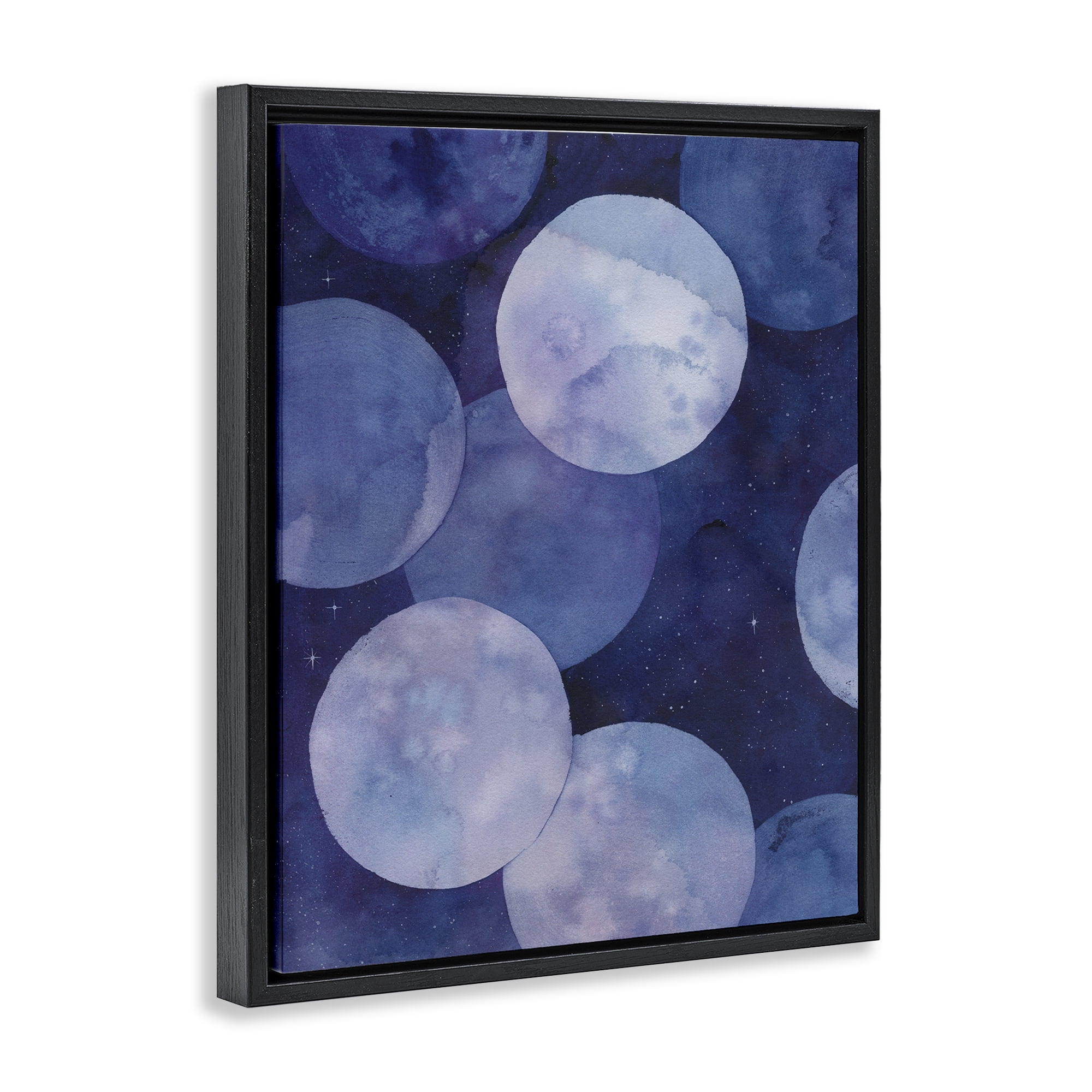 Stupell Industries Layered Circles in Space Abstract Painting Black Floater Framed Canvas Art Print Wall Art, 17 x 21