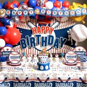 Baseball Birthday Party Decorations, 245Pcs Baseball Party Supplies Includes Backdrop, Balloon, Cake Toppers, Tableware, Stickers