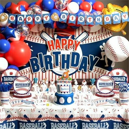 Baseball Birthday Party Decorations, 245Pcs Baseball Party Supplies Includes Backdrop, Balloon, Cake Toppers, Tableware, Stickers