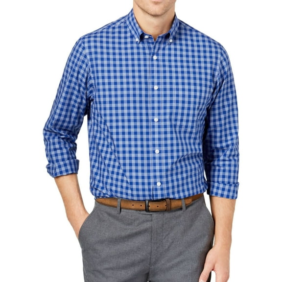 Club Room Mens Gingham Button Up Shirt, Blue, Small