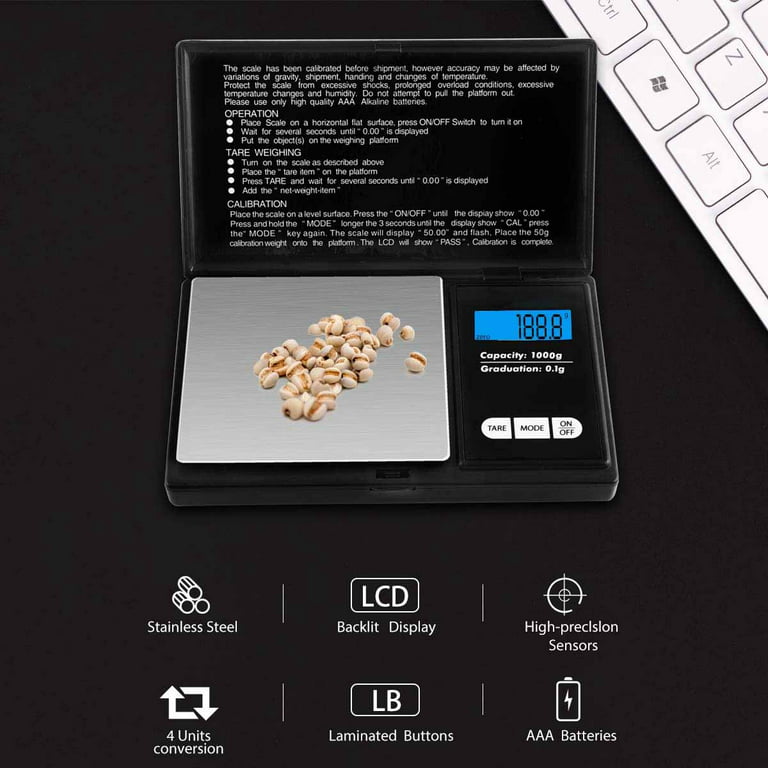 Digital Pocket Scale 1000g x 0.1g Mini Scale Portable Small Sized Jewelry Herb Grain Spice Gram Scale