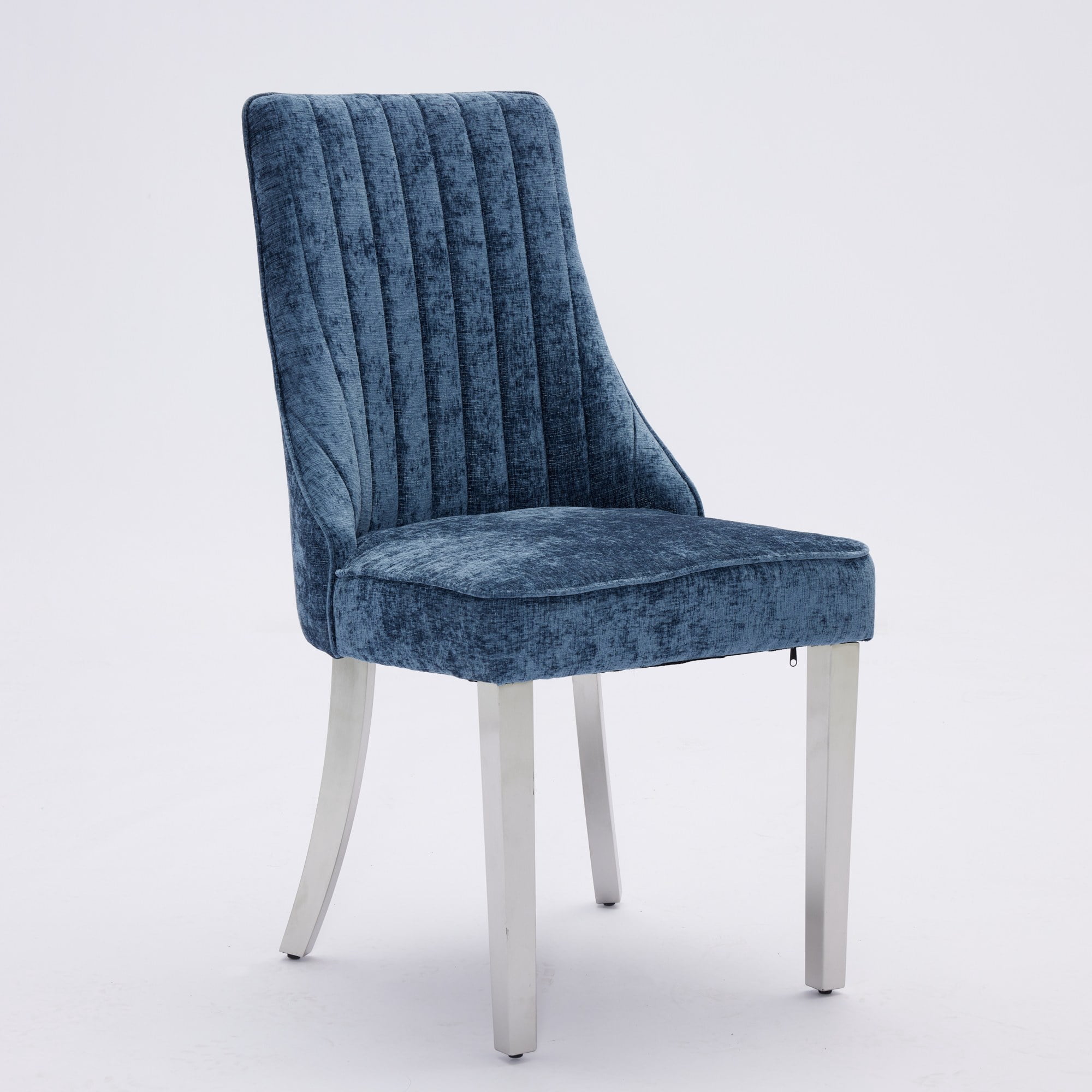 Aukfa Modern Chenille Dining Chairs Set of 2, Upholstered Kitchen Side Chair Accent Chair w/ Stainless Steel Legs,Blue