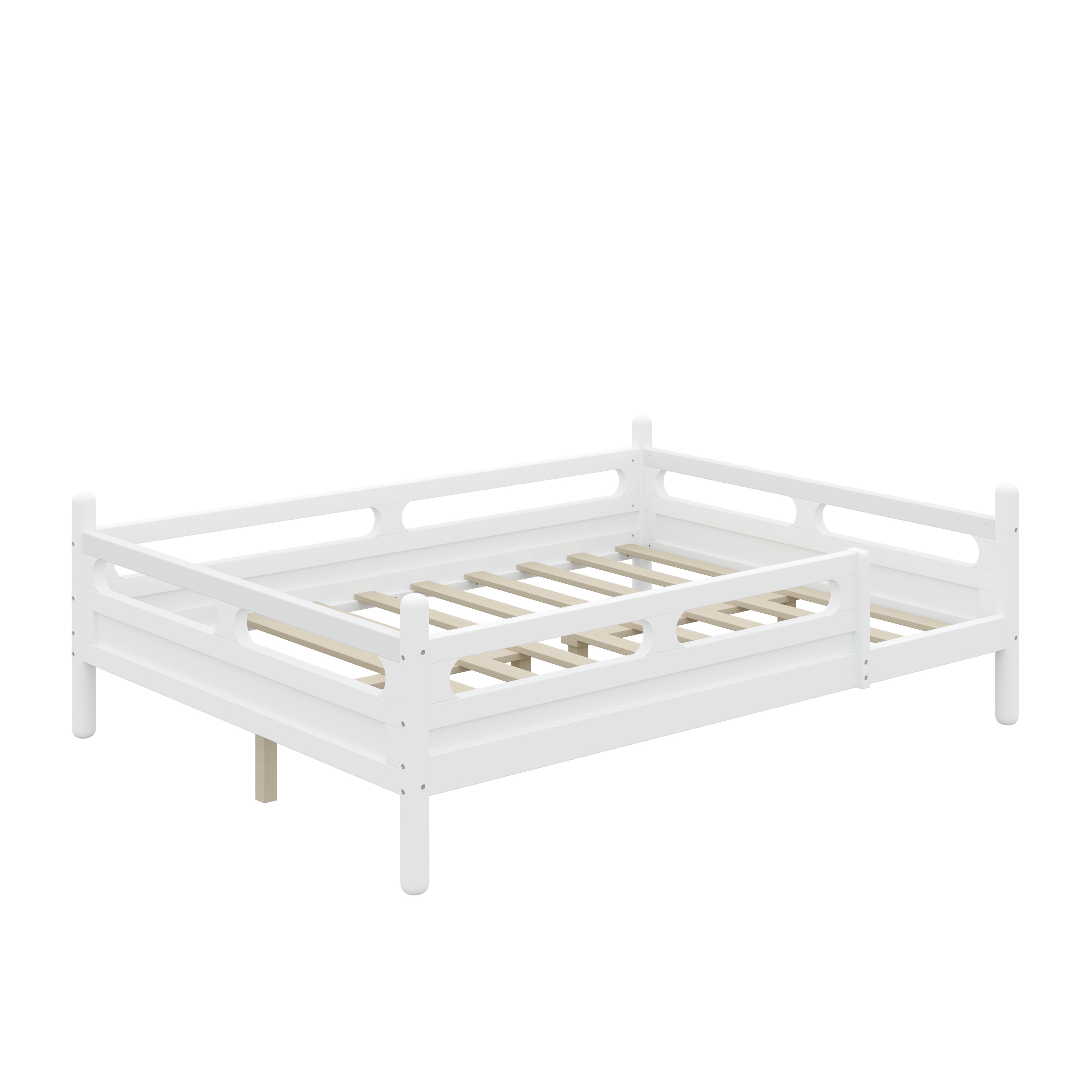 Euroco Wood Full Size Platform Bed, Low Profile Bed with Guardrails and Slats Support, White