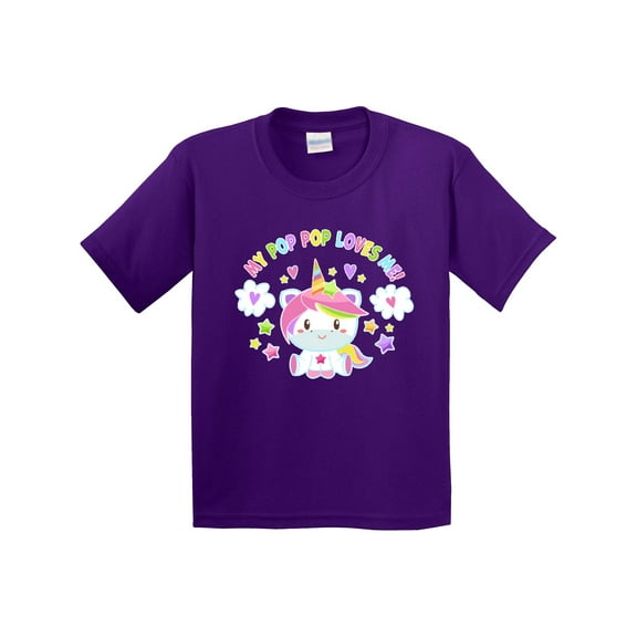 Inktastic My Pop Pop Loves Me with Cute Rainbow Unicorn Youth T-Shirt