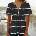 thumbnail image 4 of WREESH Women's Striped Henley Shirts Printed V-Neck Button Short Sleeve Top with a Striped Pattern for Daily Wear Casual Fashion Black, 4 of 5