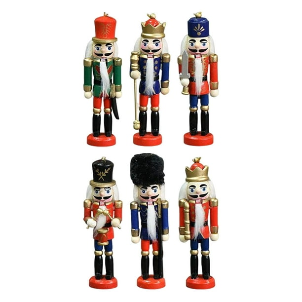 Conjunto de 6 marionetas de Cascanueces de madera para decoración navideña