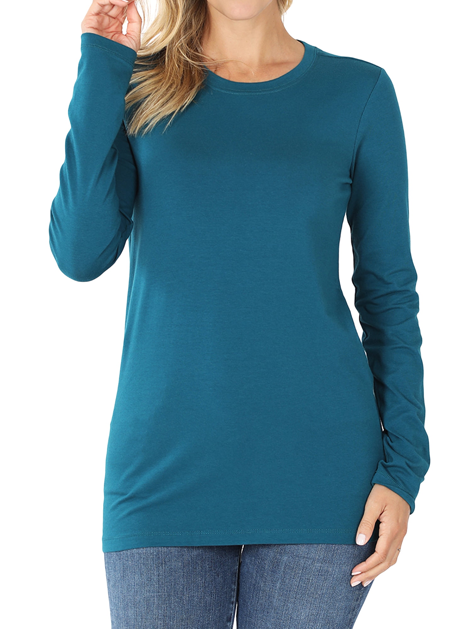 salade Middeleeuws soort Women Basic Round Crew Neck Long Sleeve Stretch Cotton Spandex T-Shirts -  Walmart.com