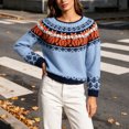 thumbnail image 5 of QSAWXQZ Women's Crewneck Sweater Long Sleeve Color Block Fair Isle Jacquard Pullover Casual Knit Top L, 5 of 6