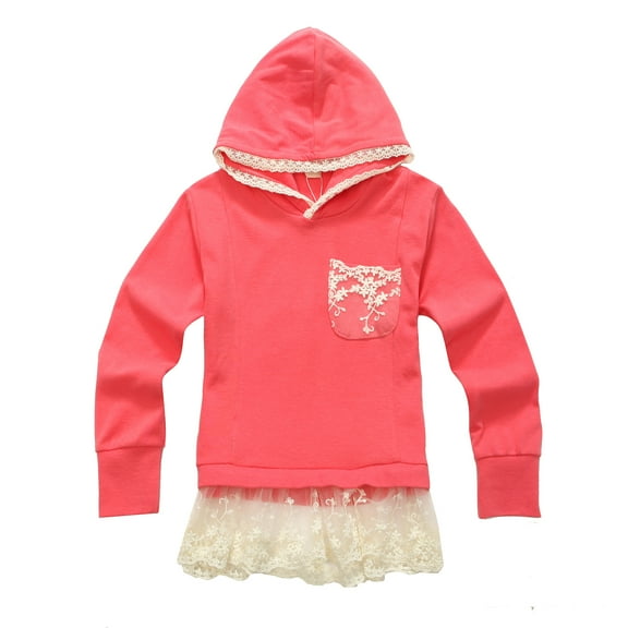 Richie House Girls' Top with Hood and Lace Accents RH0888