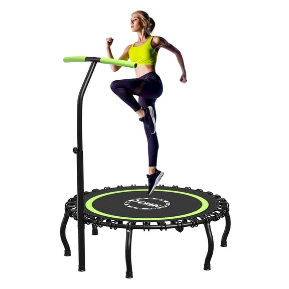 YORIN Rebounder Foldable Trampoline for Adults, 330LBS Fitness Indoor Trampoline, 40" 48" 50" Mini Exercise Trampoline with Bungees, 3 Level Adjustable Foam Handle Bar, Stable Quiet Small Trampoline