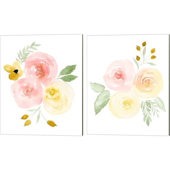Great Art Now Watercolor Roses by Lucille Price 2 Piece Canvas Art Set Each 12"W x 15"H