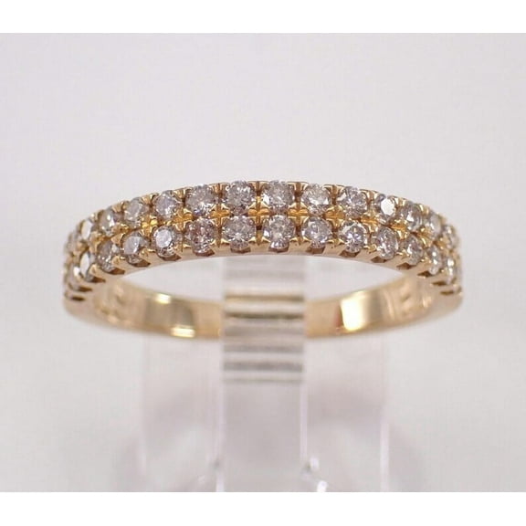 2Ct Round Cut Simulated Diamond Women's Two Row Wedding Band Ring 14K Yellow Gold Plated Silver