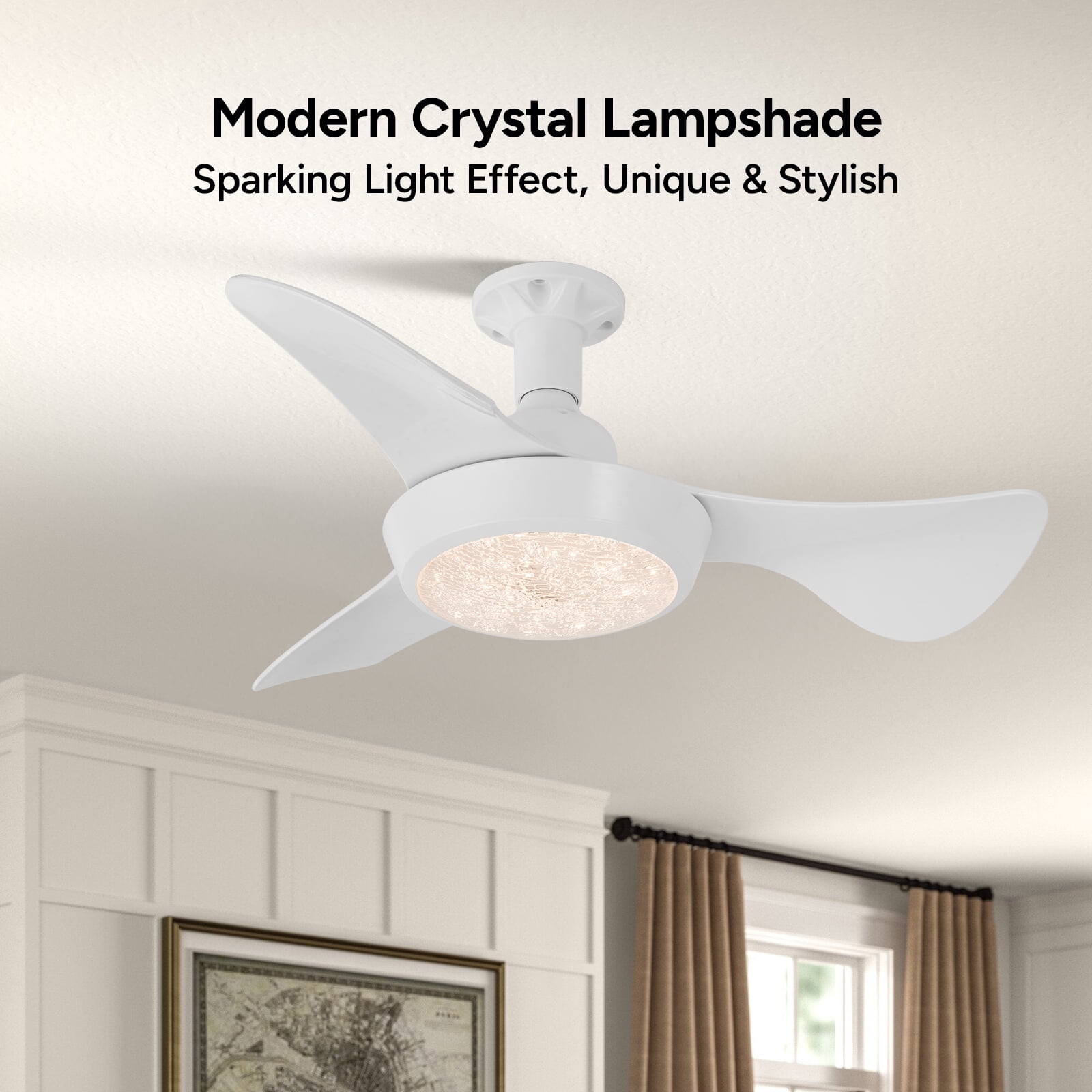 Faryuan 25" Minimalist White Ceiling Fan with LED Light, Remote Controlled Flush Mount, 3-Color Changeable, Quiet 3-Speed Fan