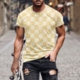 thumbnail image 2 of ohmzyzo Mens Plaid T-Shirts Short Sleeve Tops Crewneck Undershirt Casual Basic Tees Breathable Summer Slim Fit Tops Athletic Training Tees Yellow XL, 2 of 5