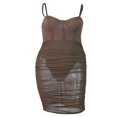 thumbnail image 3 of Robe Sans Manches en Tulle Transparent pour Femmes, Moulante, Transparente, à Bretelles Spaghetti, Mini-Robe Froncée pour Boîte de Nuit et Fête, 3 of 5