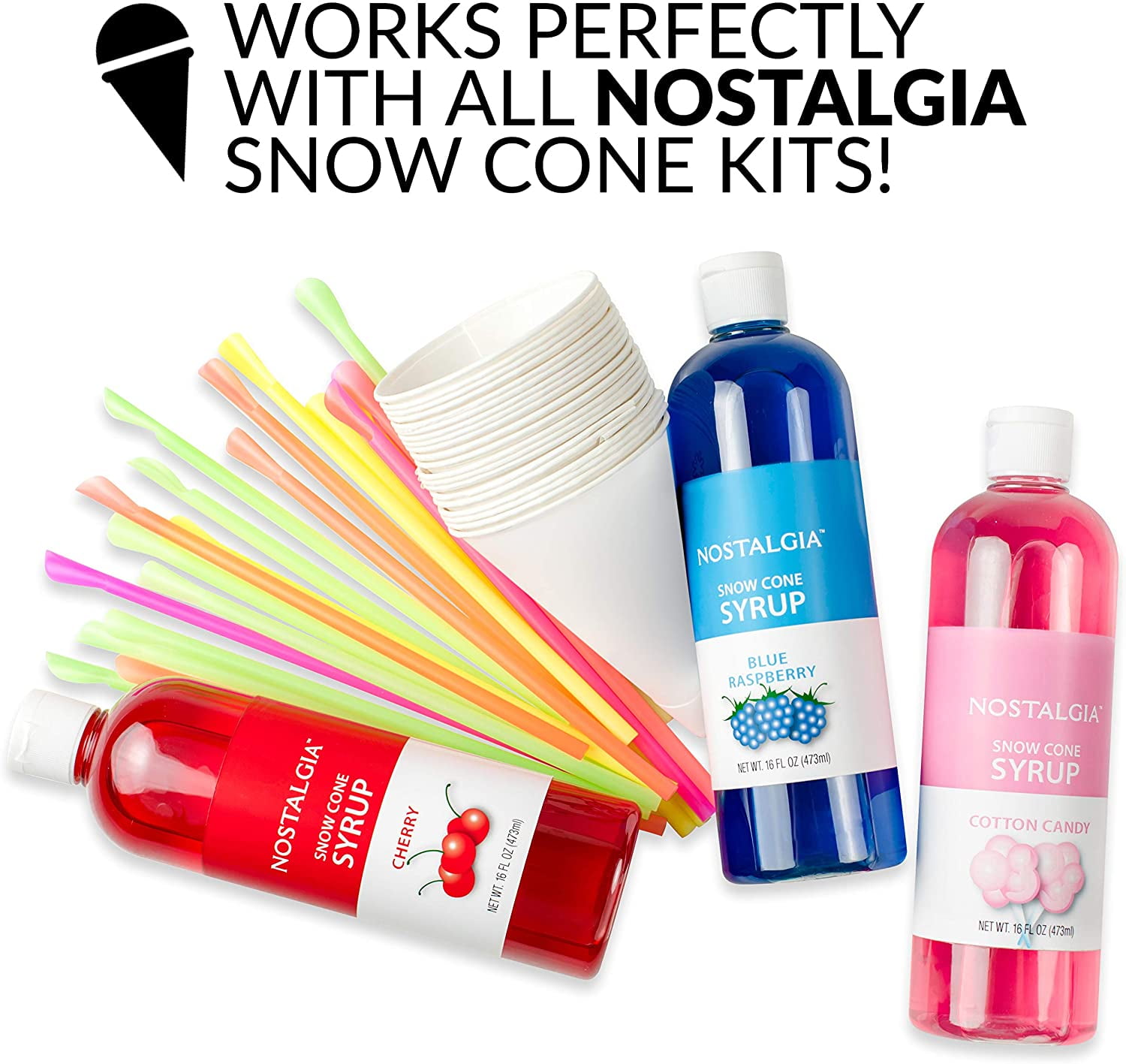 Countertop Snow Cone Maker Makes 20 Icy Treats, Includes 2 Reusable Plastic Cups & Ice Scoop, Retro Red