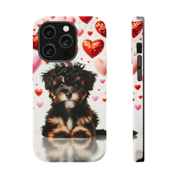 DistinctInk Tough Case for Apple iPhone 13 Pro MAX (6.7" Screen), Compatible with MagSafe Charging - Valentine's Day Affenpinscher Puppy
