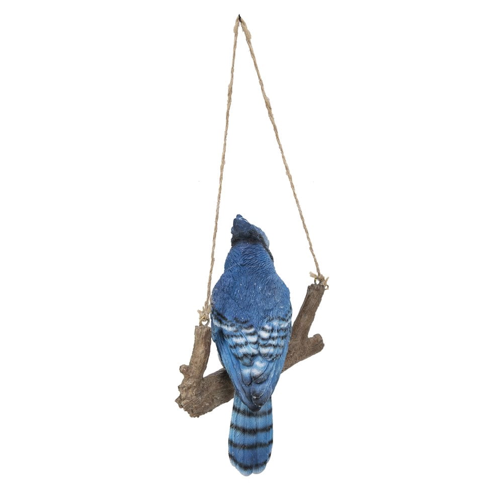 Hi-Line Gifts Hanging Blue Jay on a Branch Outdoor Garden Statue - 6"