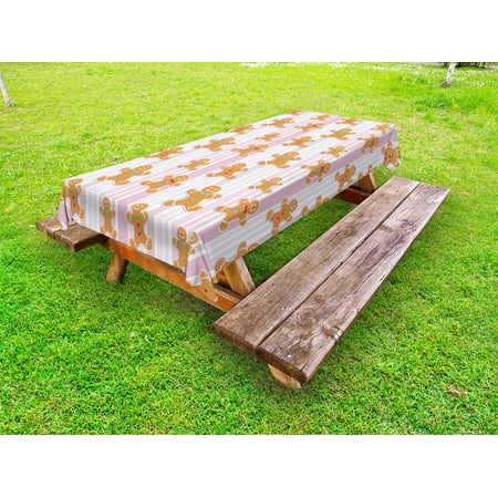 - Gingerbread Man Outdoor Tablecloth, Kids Pattern with Pastel Colored Striped Backdrop Cute Bakery Xmas Goodies, Decorative Washable Fabric Picnic Table Cloth, 58 X 84 Inches,Multicolor, by Ambesonne