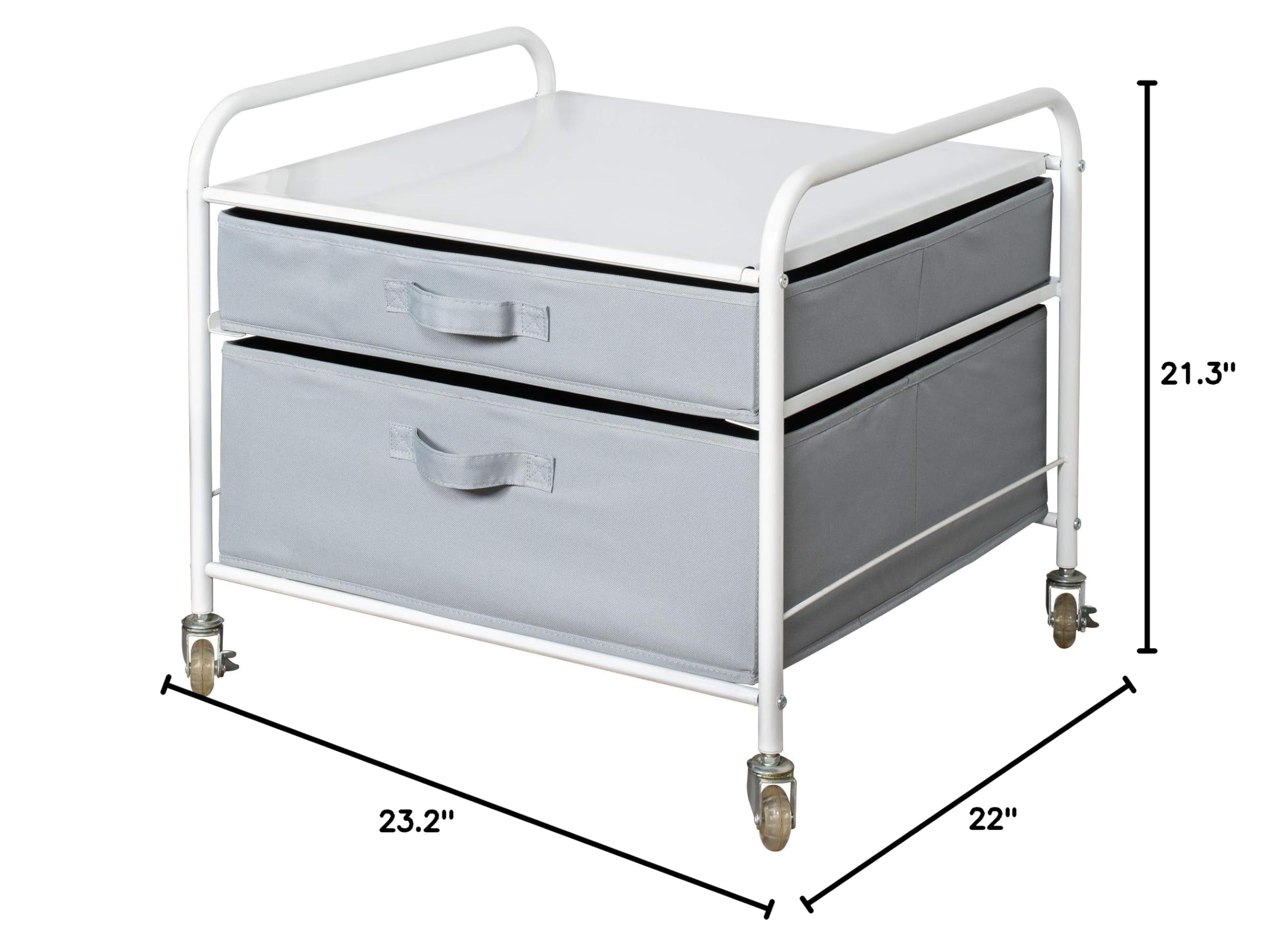 DormCo Mini-Fridge Stand on Wheels - Supreme Organization - White Metal Frame with Gray Drawers