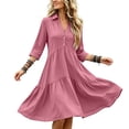 thumbnail image 5 of Ayolanni 3/4 Sleeve Dresses for Women V-Neck Solid A-Line Maxi Dress Wedding Guest Party Button Down Plain Long Dress Pink XL, 5 of 6
