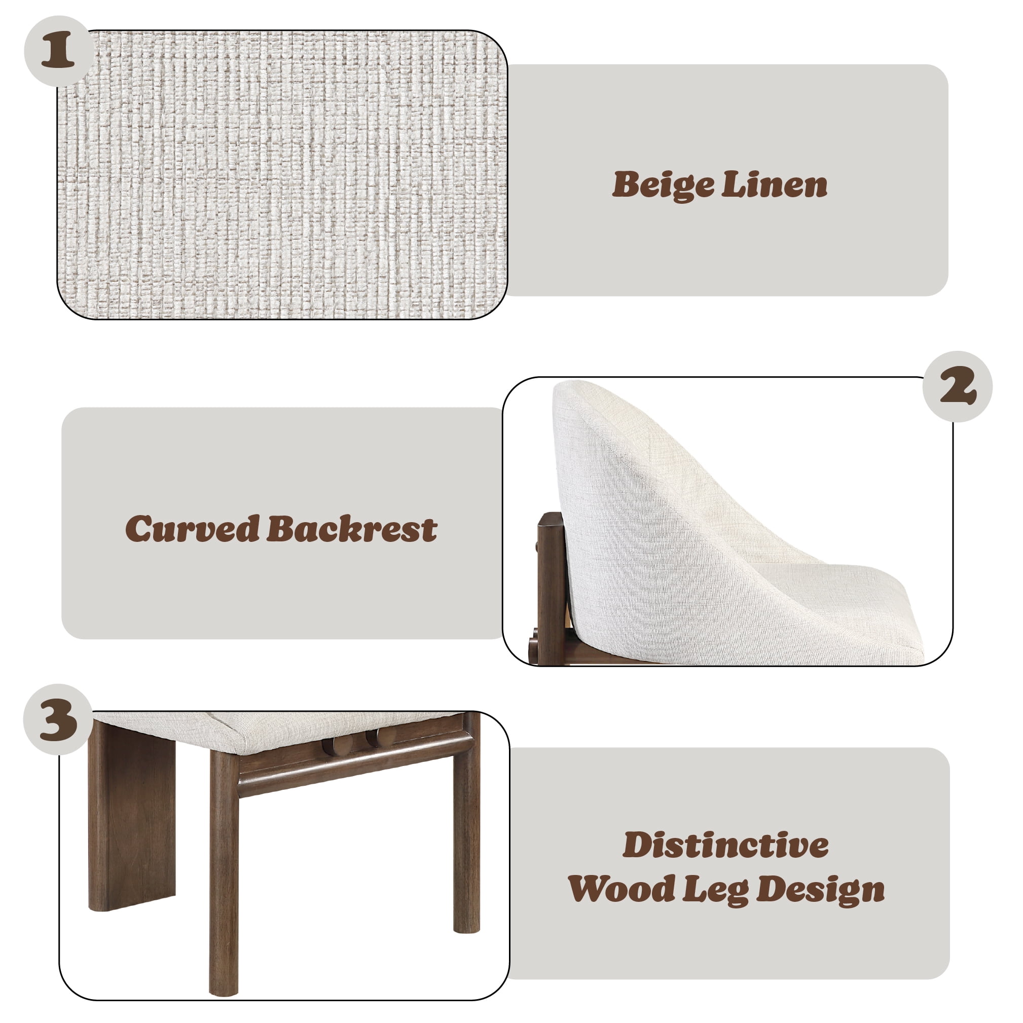 Ouida Beige Linen & Brown Side Chair (Set-2)