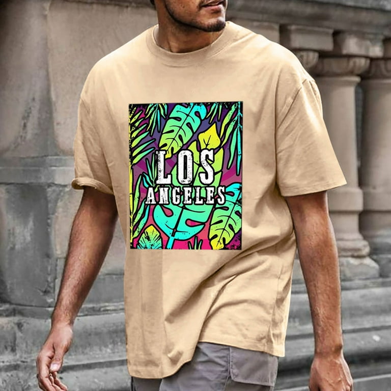 SZXZYGS Men's T Shirts Graphic Mens Summer Hawaiian Beach Personality  Letter Print Round Neck Short Sleeve T Shirt 