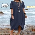 thumbnail image 4 of JUNWELL 2024 Été Mode Nouveau Coton et Chanvre Robe Longue Femmes Vintage Col Rond Irrégulière Demi-Manches Casual Uni Robe de Couleur, 4 of 6