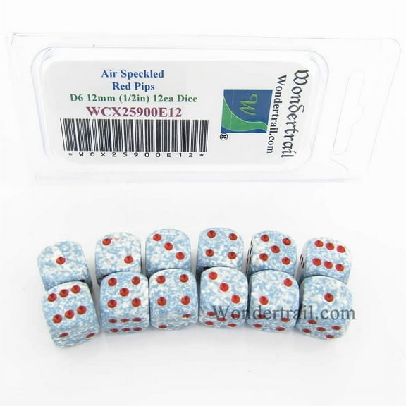 Air Speckled Dice with Red Pips D6 12mm (1/2in) Pack of 12 Wondertrail