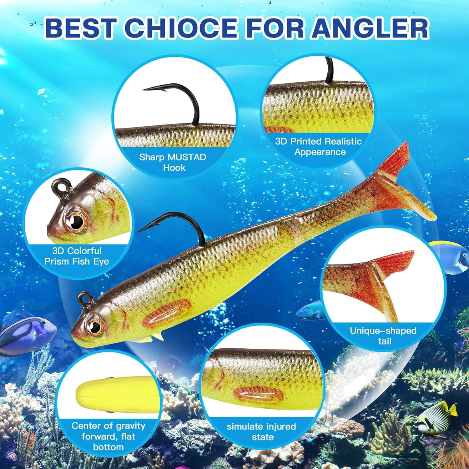 2.5/3.5In Swim Baits for Bass Fishing, Pre-Rigged Jig Heads Soft Plastic Walleye Fishing Lures, Paddle Tail Swimbaits for Bass Fishing, Fishing  for Freshwater Saltwater Gifts