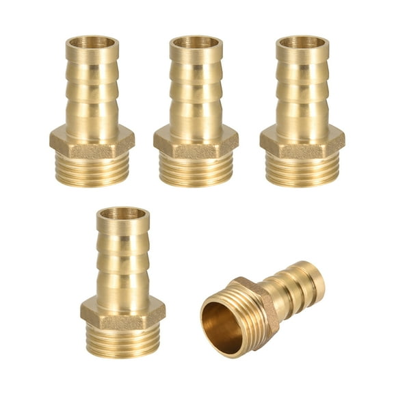 Brass Barbed Hose Fitting Connector Adapter 14mm Barbed x1/2"G Male Pipe 5Pcs