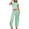 thumbnail image 4 of Summer Plus Size Two Piece Outfits for Women Fashion V Neck Short Sleeve Blouse +Loose Pockets Pants Sets, 4 of 6