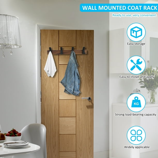 Coat Rack Wall Mount Metal Coat Hooks Walnut Wood Coat