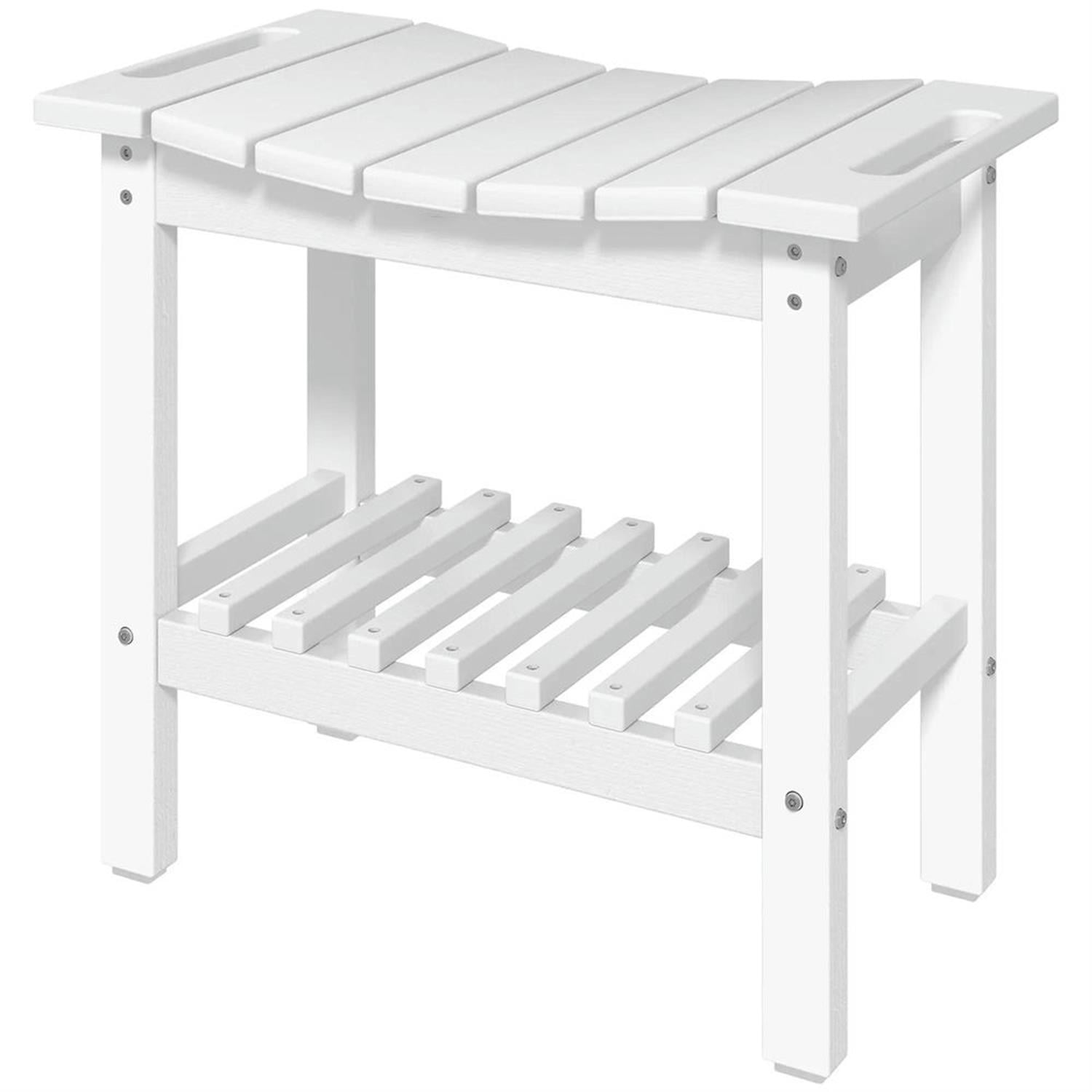 Demi Bonn 20" HDPE Shower Bench, Waterproof Stool with Handle, Storage Shelf, Non-Slip Pads, Indoor/Outdoor for Bathroom, White
