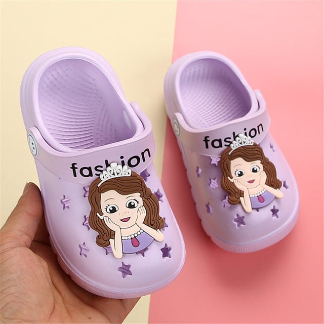 Zapatos con agujeros para niños de Disney, pantuflas para interiores con dibujos animados para bebés, sandalias congeladas de princesa para niñas, plantilla 200 de 19,8 cm Gao Jinjia LED